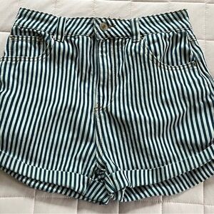 Forever 21 Stretchy Navy and White Striped Women's Shorty Shorts Size Medium